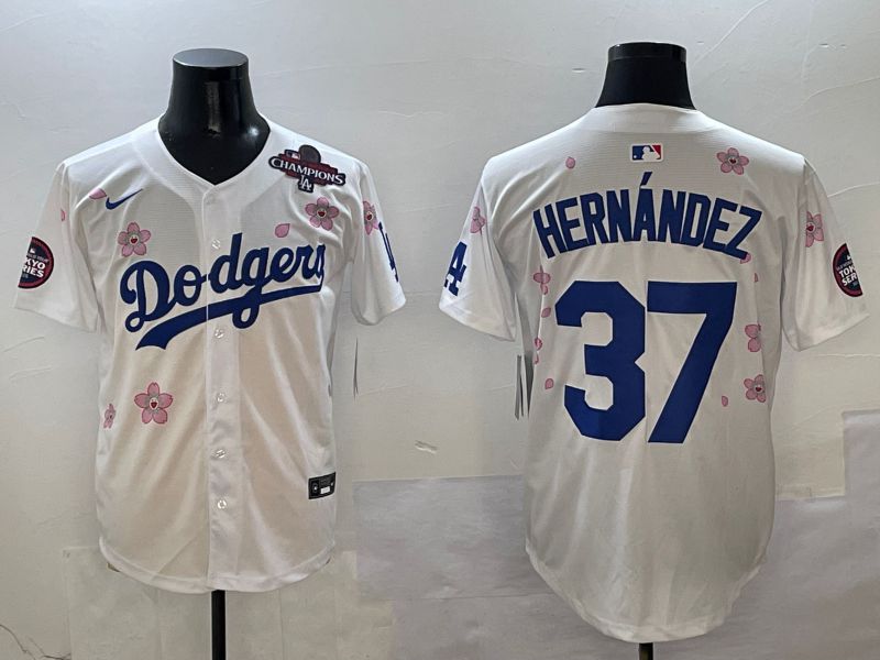 Men Los Angeles Dodgers 37 Hernandez White Sakura Edition 2025 Nike MLB Jersey style 5